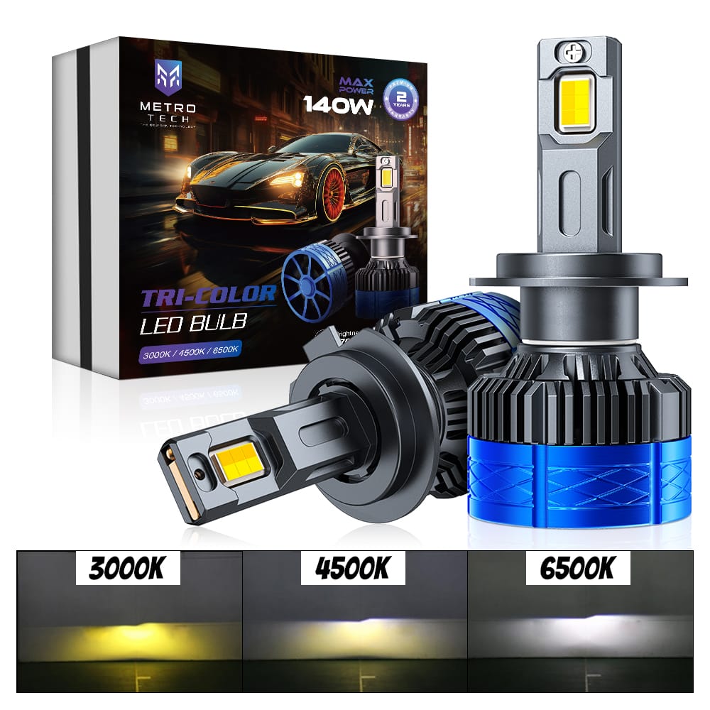 Metro Tech-TRI COLOR - 140W All Model With 2 Years Warranty - 30000LM Best Cool White LED Headlight & Fog Light For Car (Copy)
